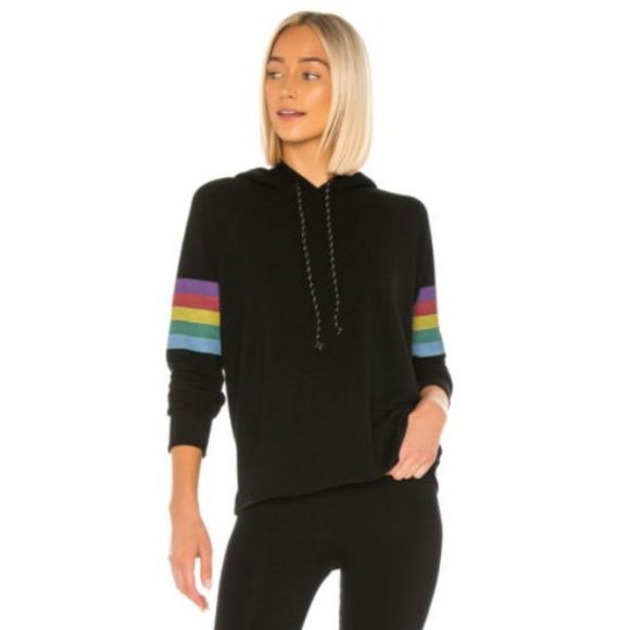 Sundry Tops - Sundry Rainbow Raw Edge Hoodie Size Medium